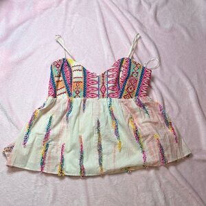 Vibrant Multicolor Embroidered Spaghetti Strap Top